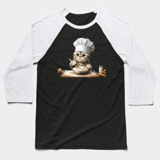 Cute Cat Chef: Whisking Up Delightful Pastries with Feline Flair Baseball T-Shirt